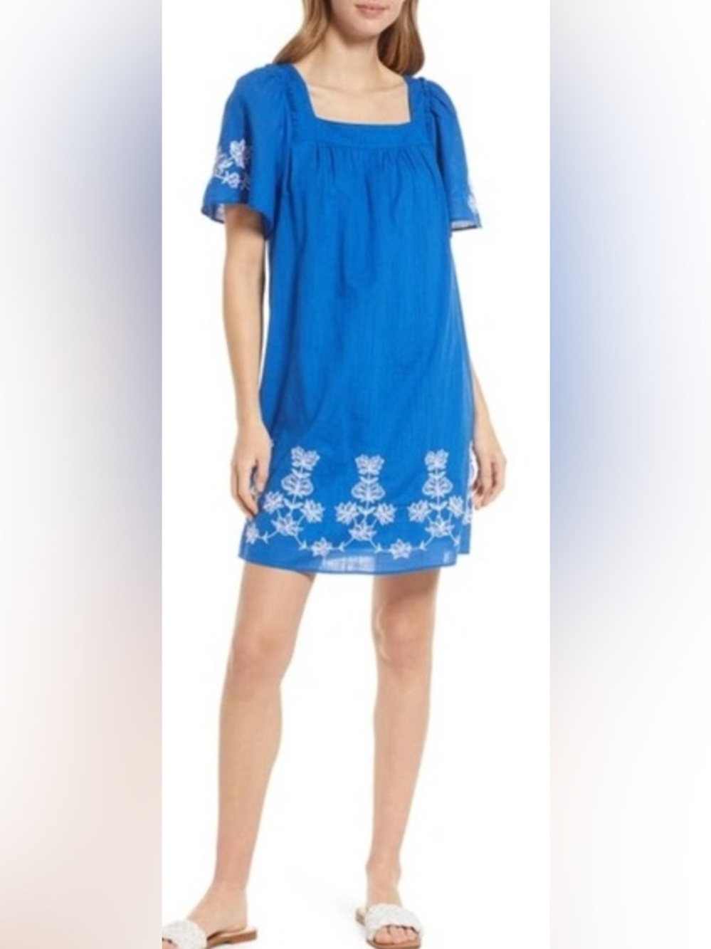 Draper James Blue Embroidered Square Neck Shift Dress, size Large